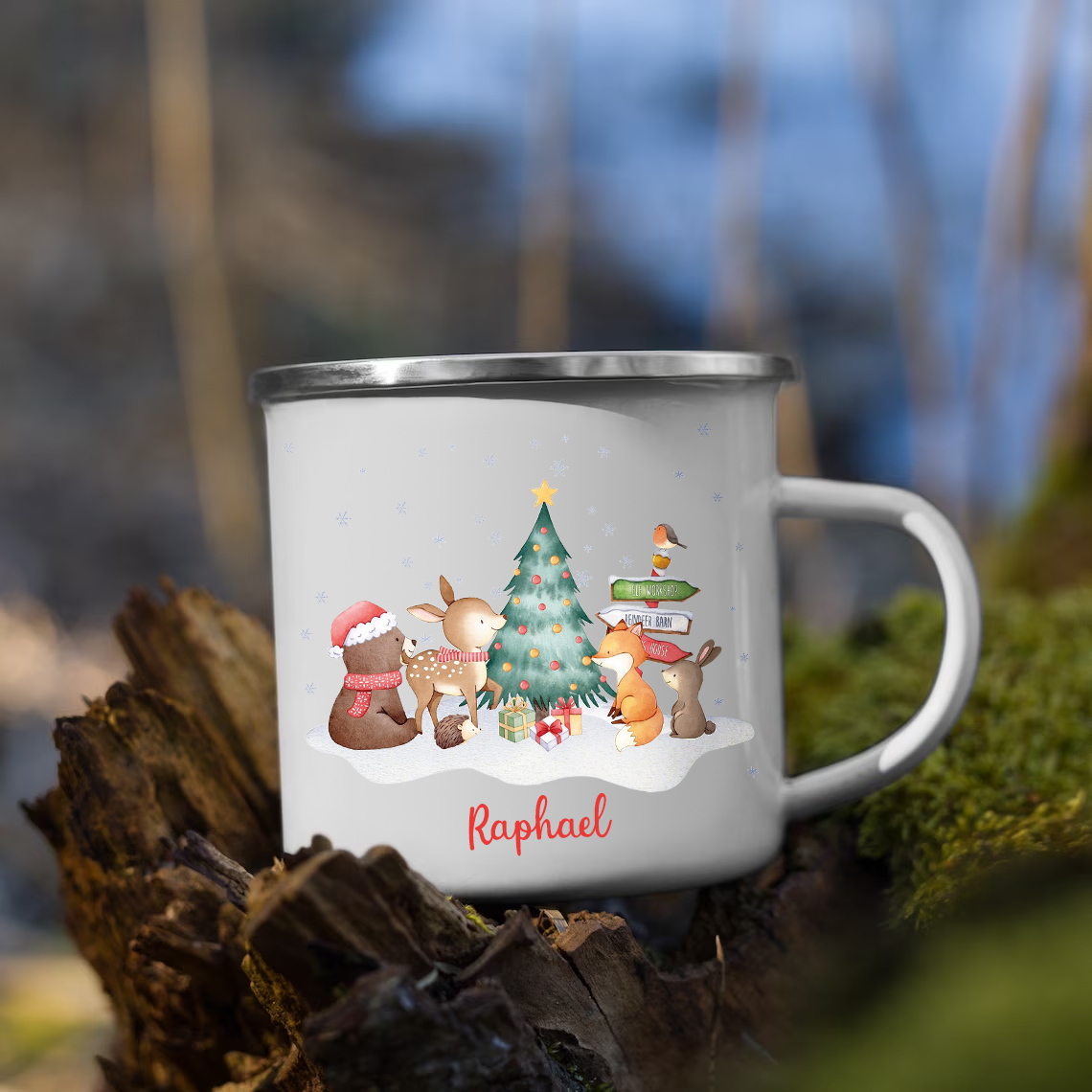 Navidad-Taza fiesta de animales para niños con 1 nombre personalizado-Jessemade ES