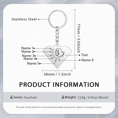 Llavero en forma de Superman puño con puño con 6 nombres personalizados con texto-Jessemade ES