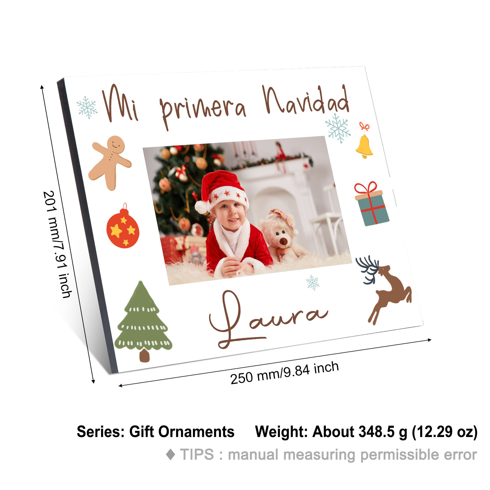 A mi bebé-Lámina marco de madera Mi Primera Navidad de 1 foto y 1 nombre-Jessemade ES