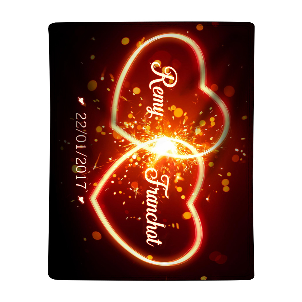 Pareja-Manta de buen calidad de corazón con corazón personalizada con nombres y fecha-Jessemade ES