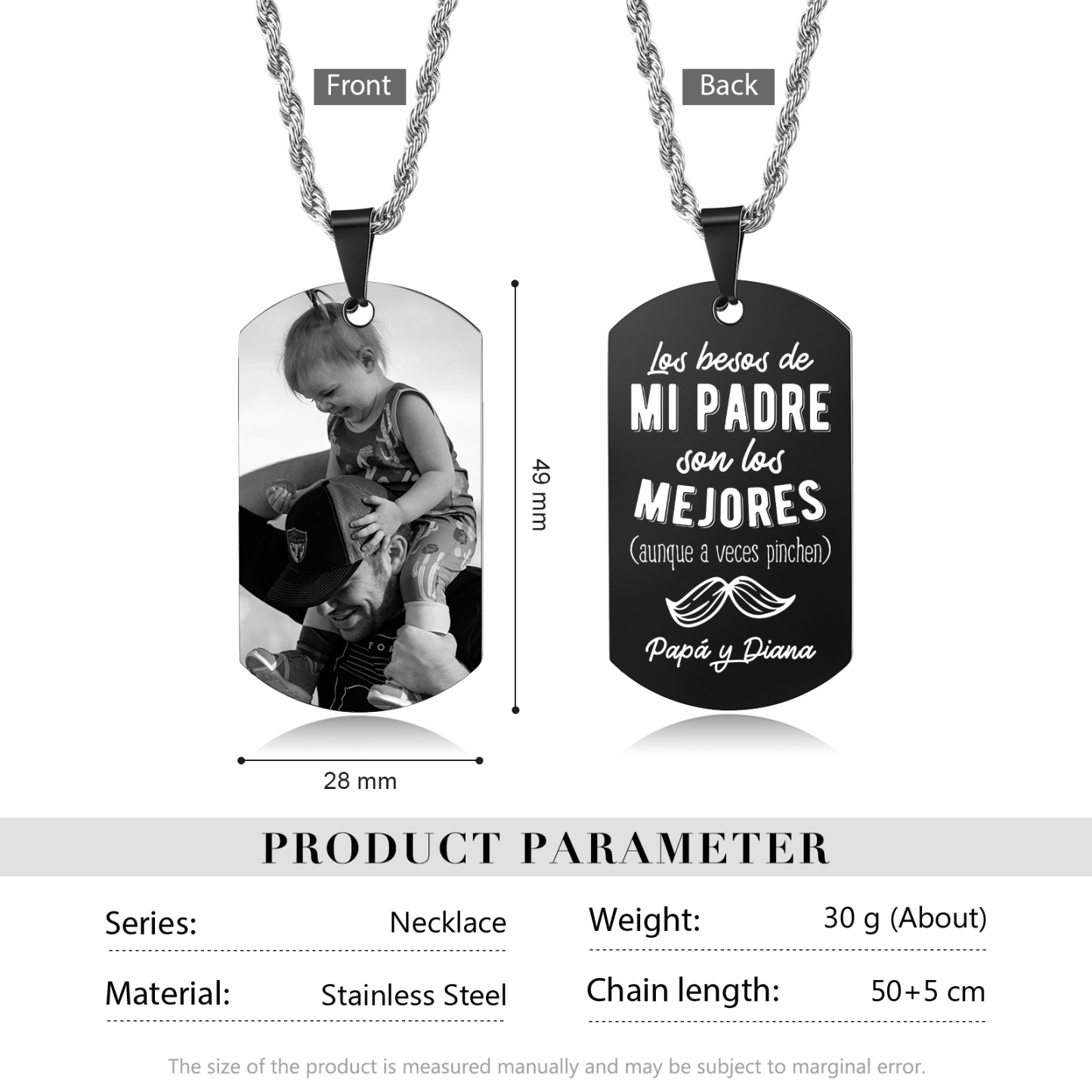 A MI PAPÁ-Collar de placa personalizada con texto y foto-Jessemade ES