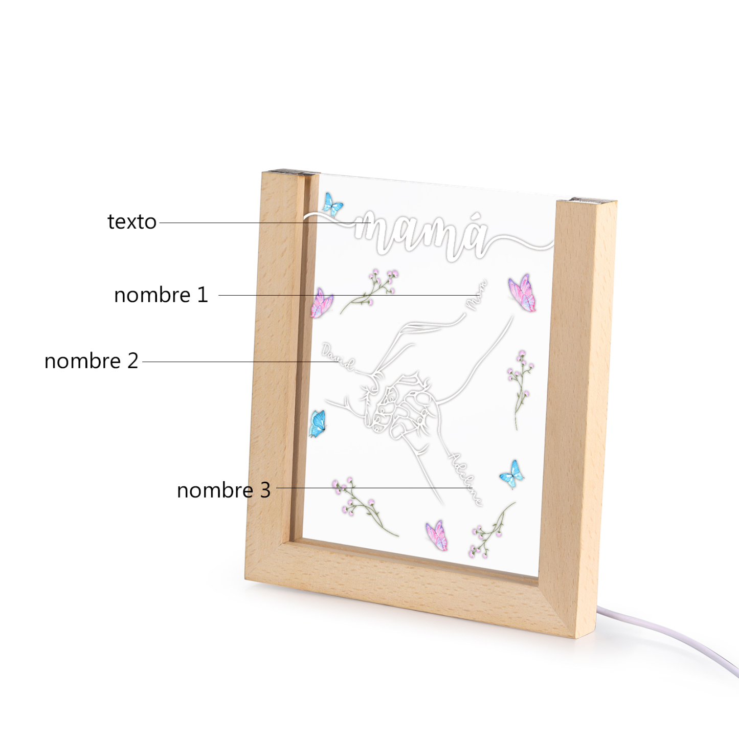 A mi mamá/abuela-Lámpara Personalizada con 2-6 Nombres y Texto "mano y manitas" 3D Ilusión Luz de Noche-Jessemade ES