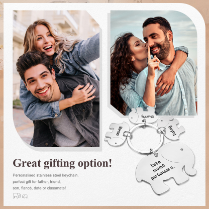 A mi mamá/abuela - Llavero con 3 nombres personalizados en elefantes con texto-Jessemade ES