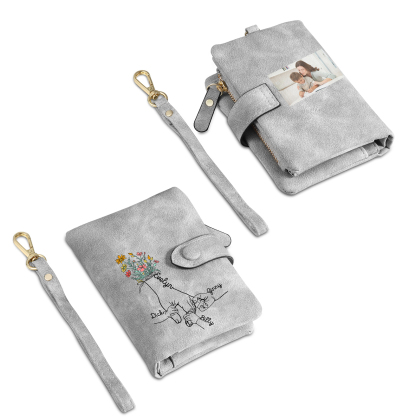 Cartera, billetera con 4 nombres y 1 foto personalizados mano con manito monedero clásico para mujer-Jessemade ES