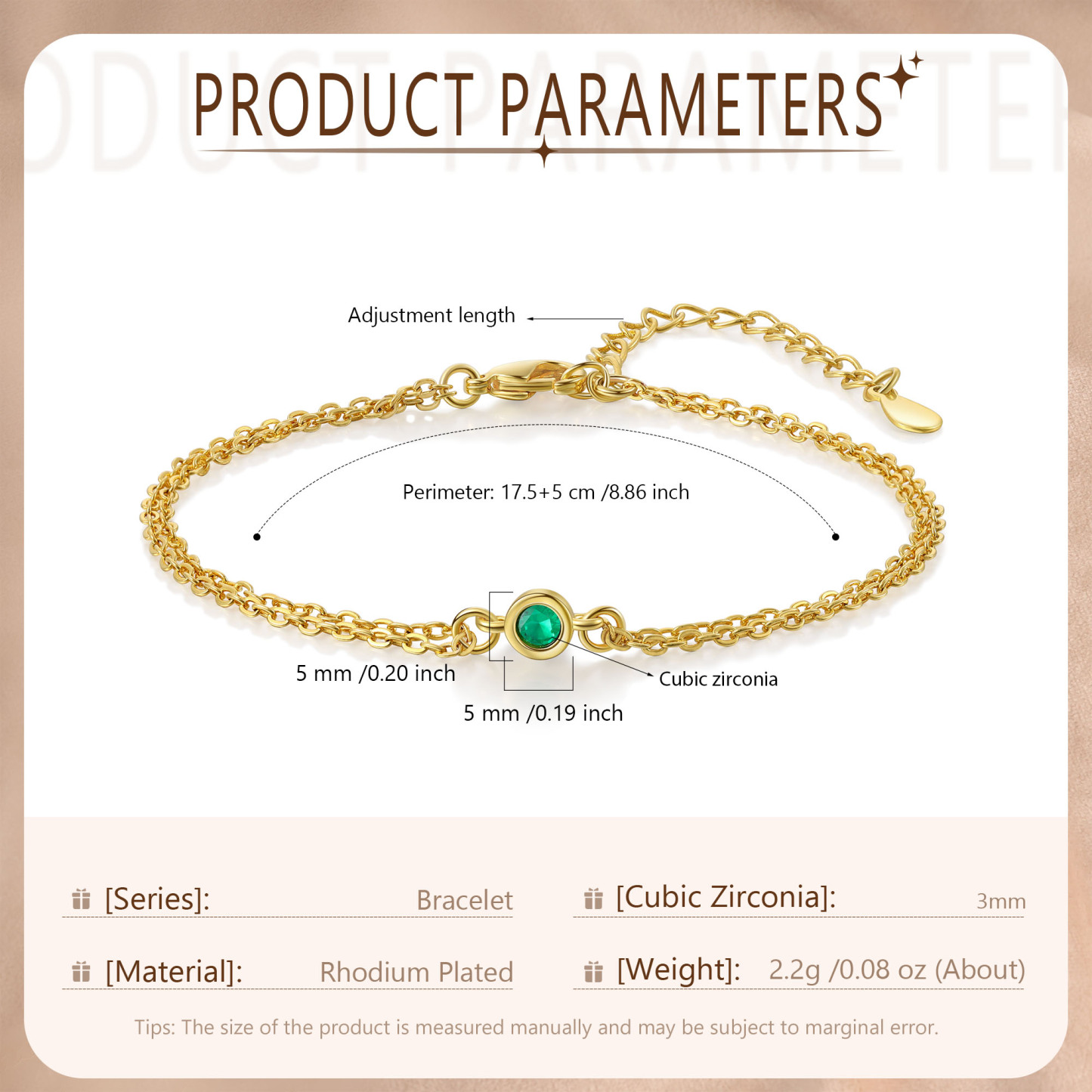 Pulsera 1-6 piedras de nacimiento personalizadas doble cadena-Jessemade ES