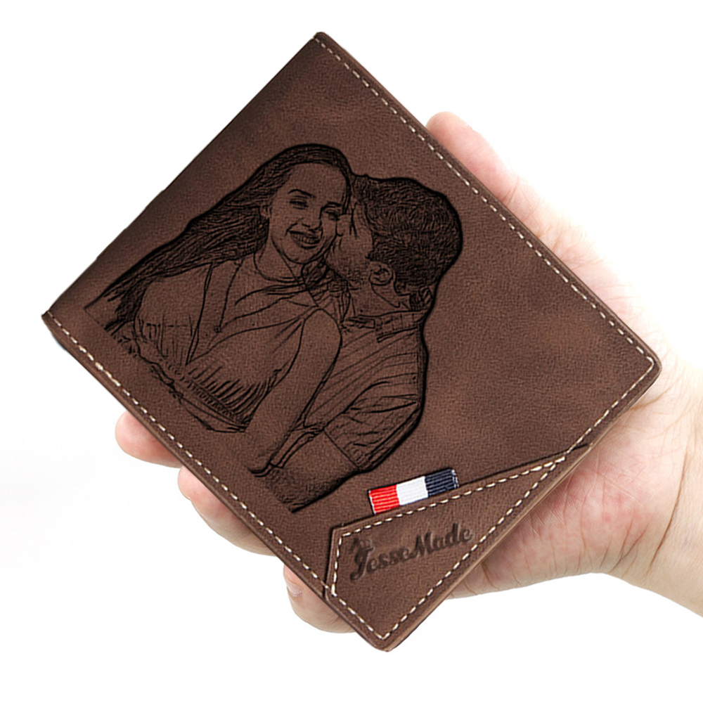 Cartera, billetera personalizada con 1 foto, 1 nombre y 1 letra monedero para hombre-Jessemade ES
