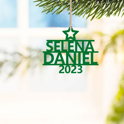 Navidad-Ornamento navideño de madera árbol de nombres con 2 nombres y año personalizados