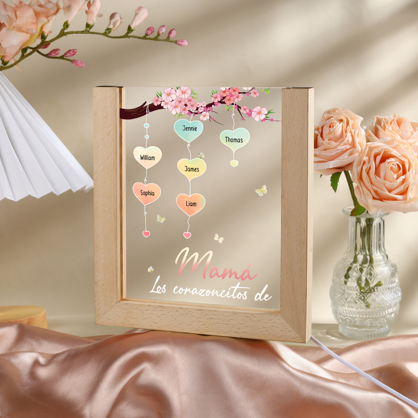 A mi mamá/abuela-Lámpara Personalizada con 2-8 Nombres y Texto "árbol y corazones" 3D Ilusión Luz de Noche-Jessemade ES