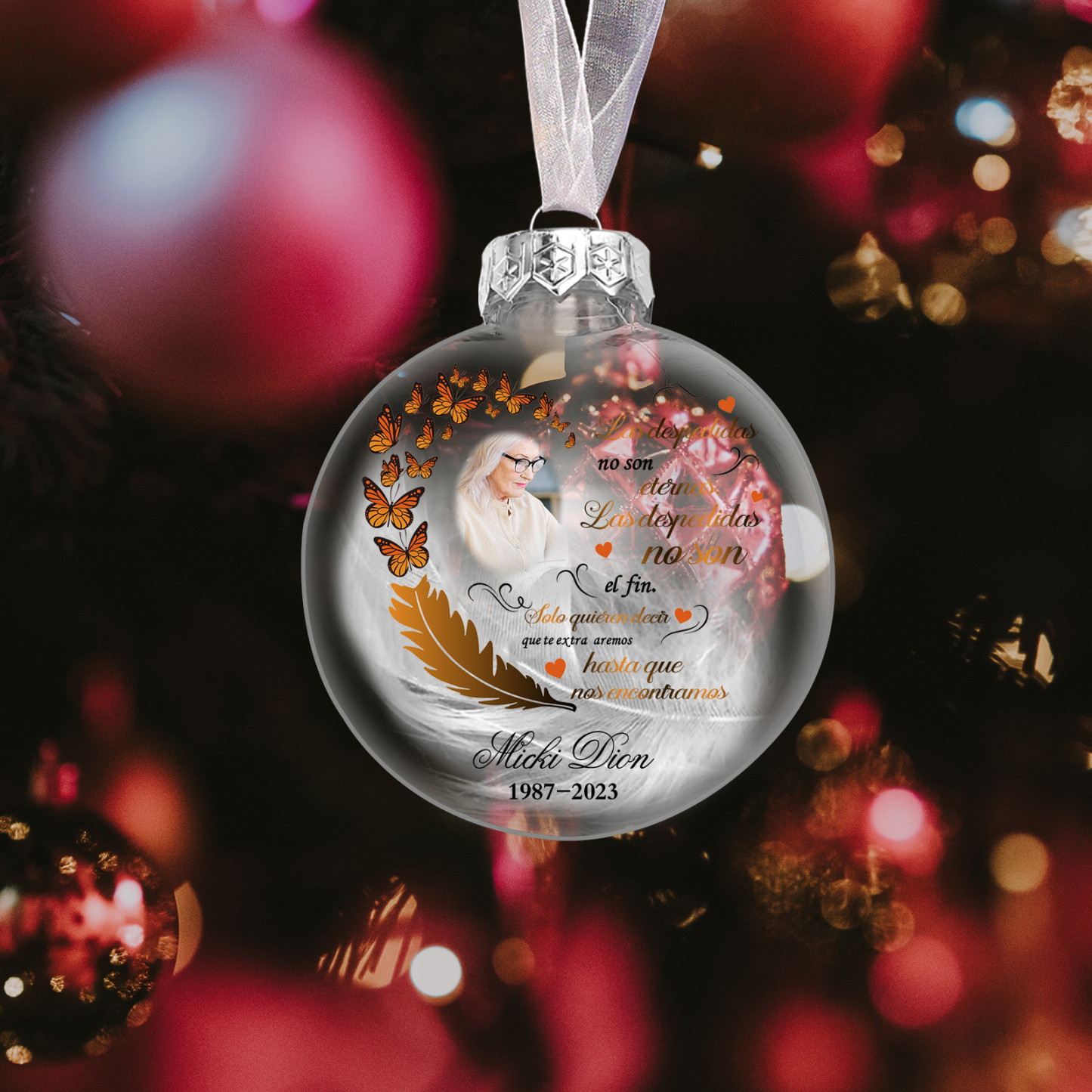 Bola navideña conmemorativa Adorno de Navidad 1 nombre, 1 foto y años personalizados con pluma -Jessemade ES