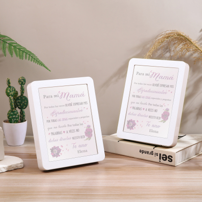 A mi mamá-Marco/Espejo con LED Multifuncional con Texto Amoroso 1 Nombre Personalizado-Jessemade ES