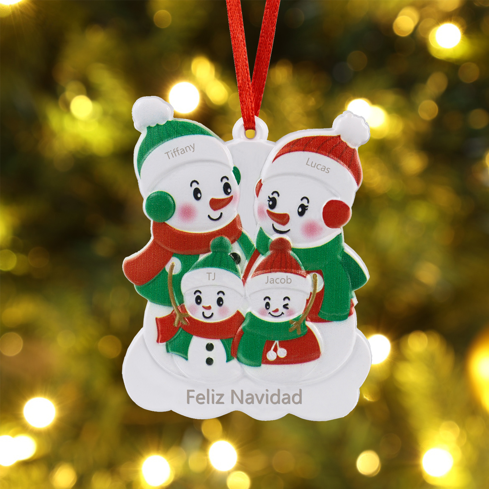 Navidad-Ornamento de resina con muñecos de nieve 4 nombres personalizados con texto adorno de árbol