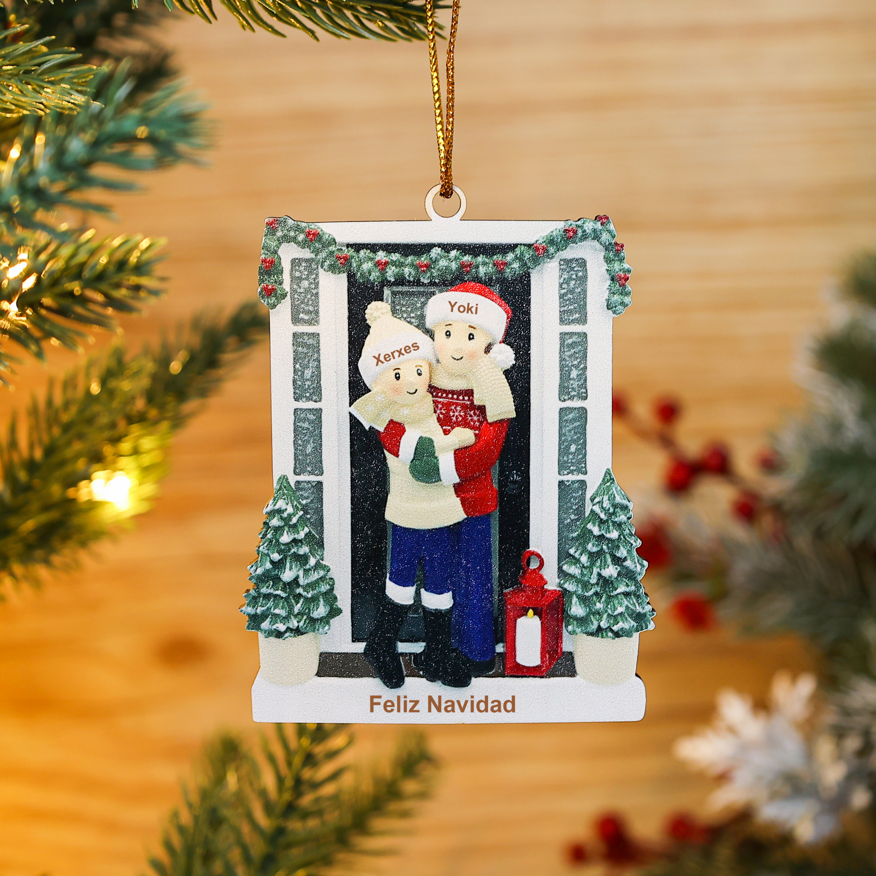 Navidad-Ornamentos Navideños de Madera Familia de 2-5 nombres Personalizados con Texto