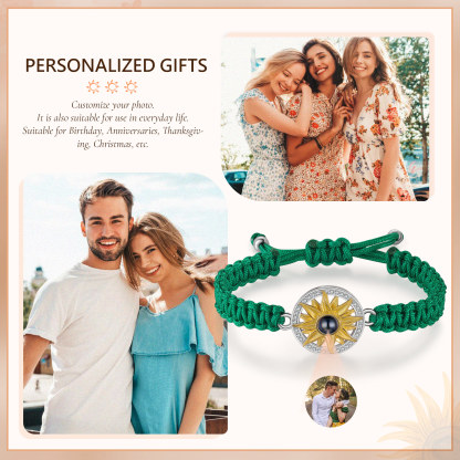 Pulsera con proyección de foto con dije de girasol cuerda verde-Jessemade ES