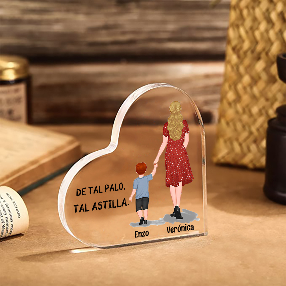 Placa de acrílico en forma de corazón mamá e hijos con 2-3 nombres personalizados-Jessemade ES