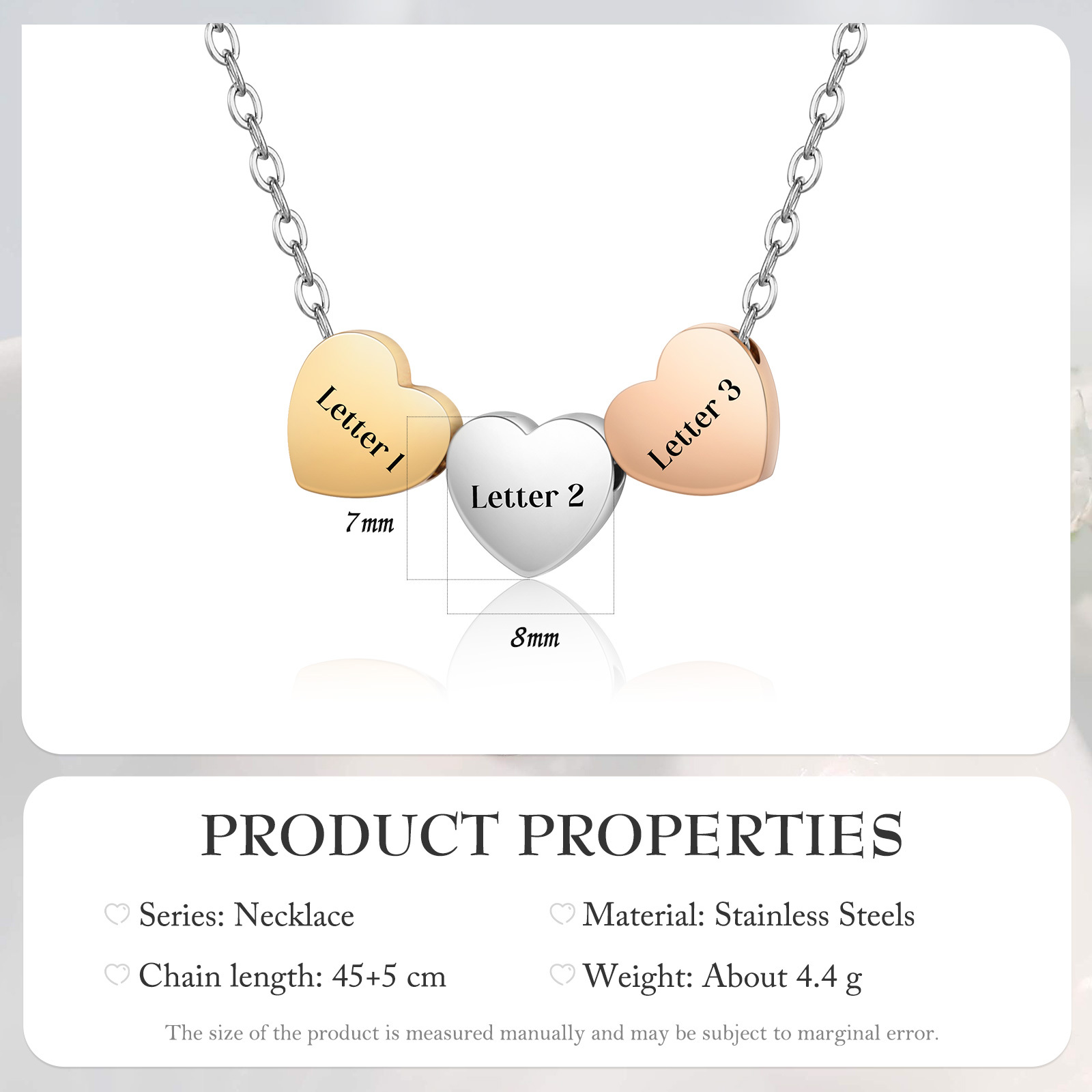 Collar de corazones personalizado con 3 letras-Jessemade ES