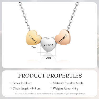 Collar de corazones personalizado con 3 letras-Jessemade ES