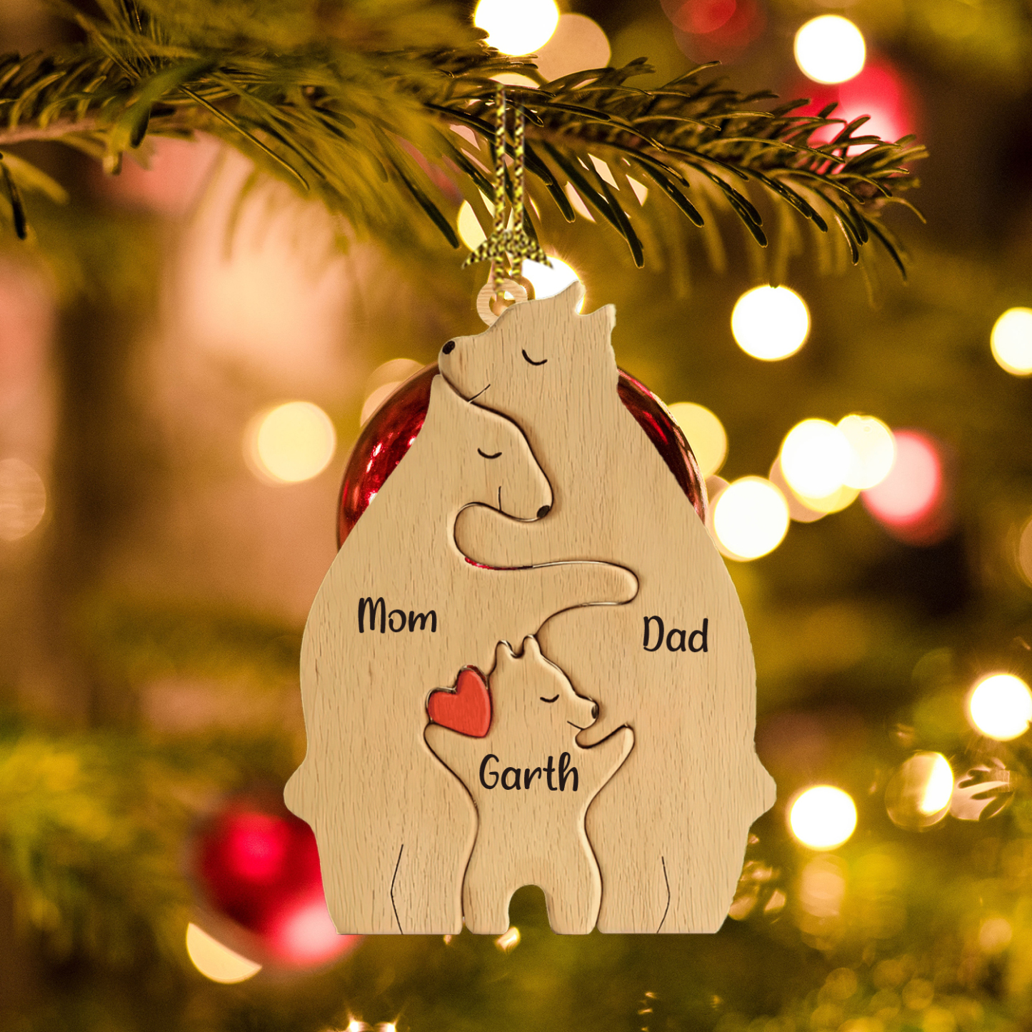 Navidad-Ornamento muñecos navideño de madera familia de canguros 3 nombres personalizados adorno del árbol-Jessemade ES