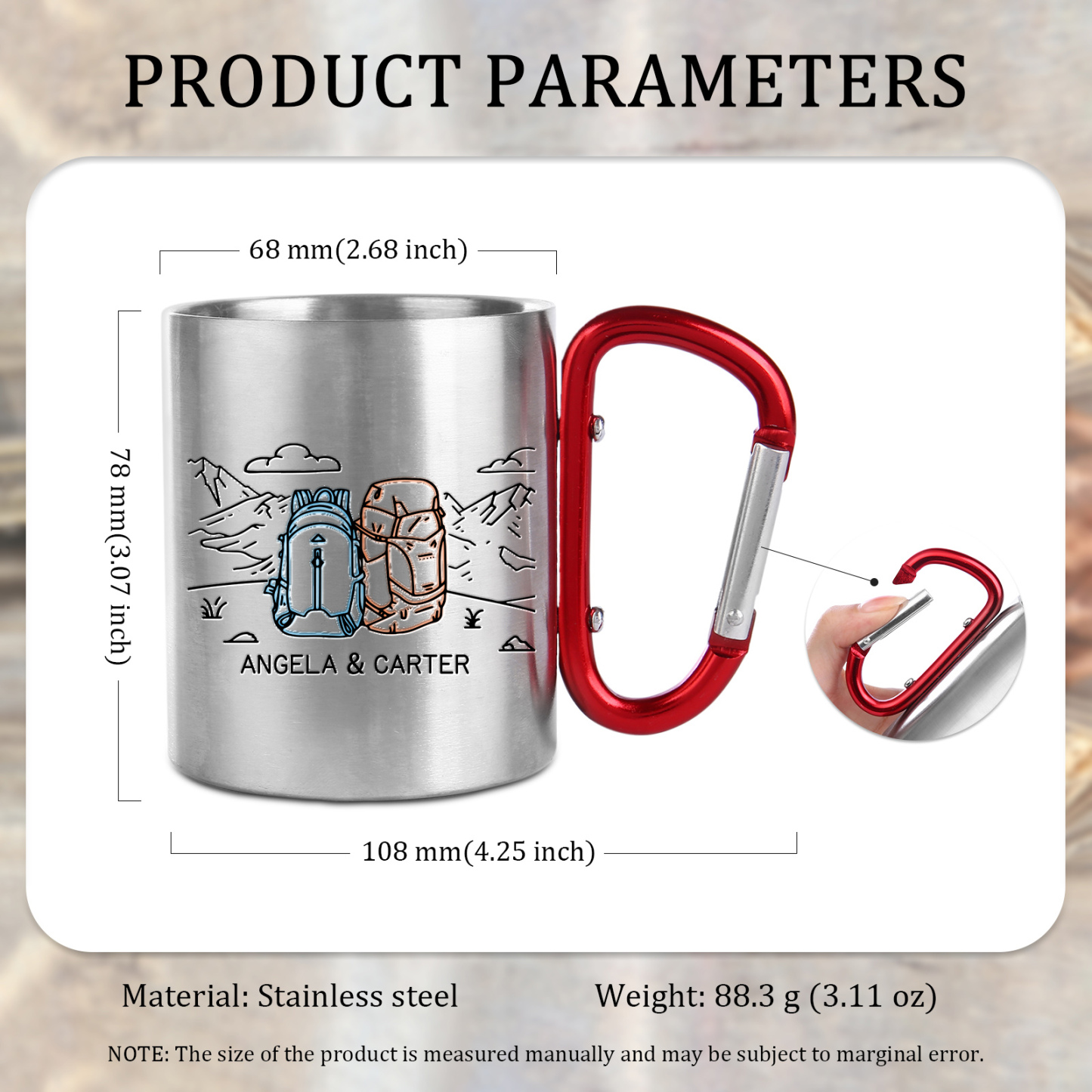 Taza de acero inoxidable actividad al aire libre para pareja 2 nombres personalizados-Jessemade ES