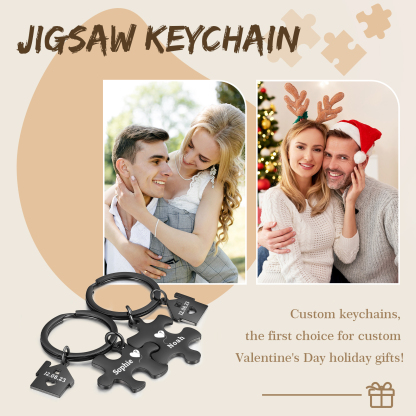 Llavero para pareja rompecabezas 2 nombres personalizados con fecha dije de casa-Jessemade ES