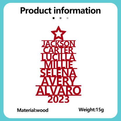 Navidad-Ornamento navideño de madera árbol de nombres con 7 nombres y año personalizados