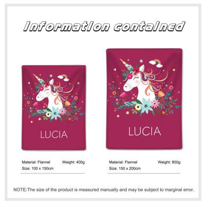 Manta de buen calidad con Unicornio personalizada con 1 nombre-Jessemade ES