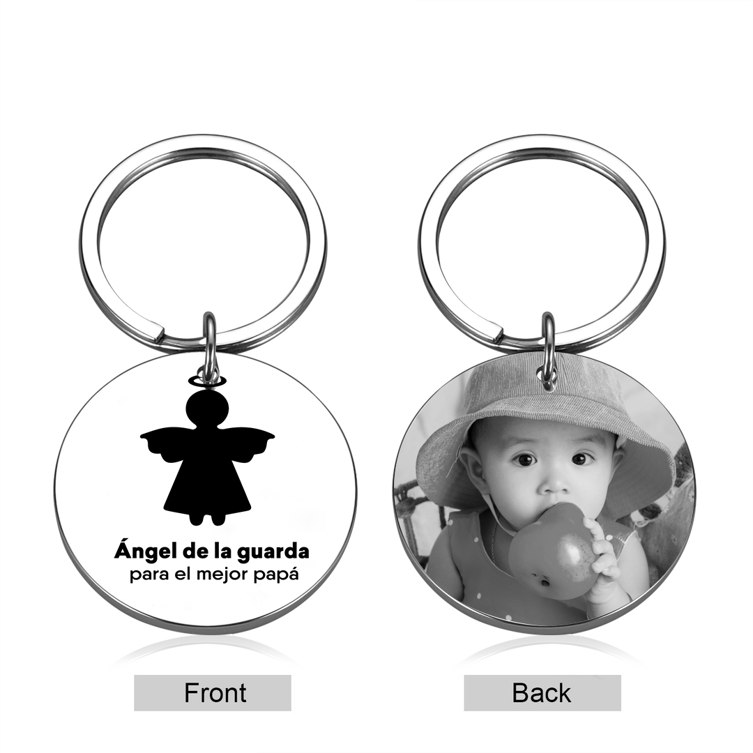 A mi hija-Llavero de placa "ángel de la guarda" 1 texto y 1 foto personalizados-Jessemade ES