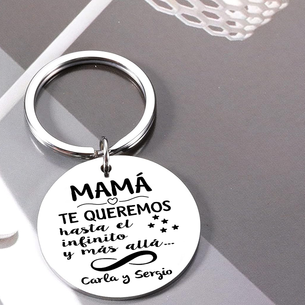 A mi mamá - Llavero de placa redonda "infinito" con 1 texto personalizado-Jessemade ES