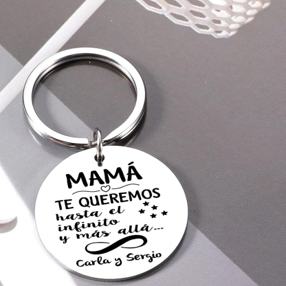 A mi mamá - Llavero de placa redonda "infinito" con 1 texto personalizado-Jessemade ES