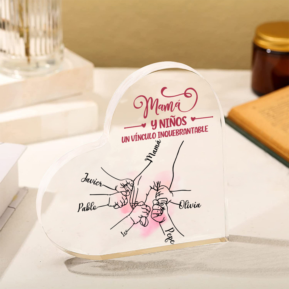 A mi mamá-Placa de acrílico en forma de corazón mano y manitas 1-5 nombres personalizados-Jessemade ES