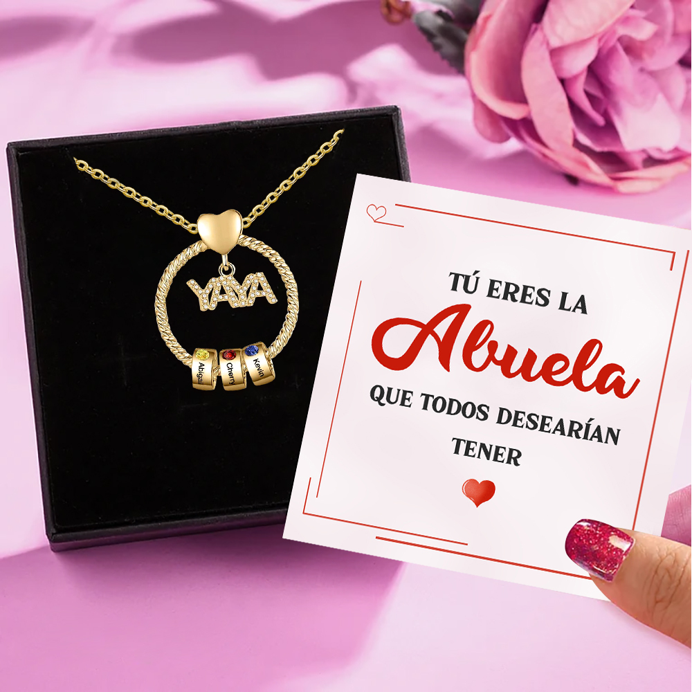 A mi abuela-Collar 1-5 nombres y piedras de nacimiento personalizados con colgante de "YAYA" color oro | Jessemade-Jessemade ES