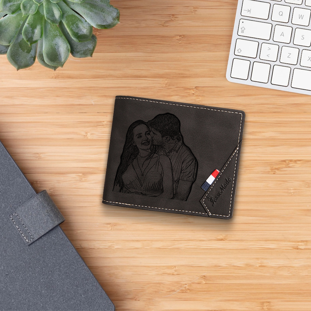 Cartera, billetera personalizada con 1 foto, 1 nombre y 1 letra monedero para hombre-Jessemade ES