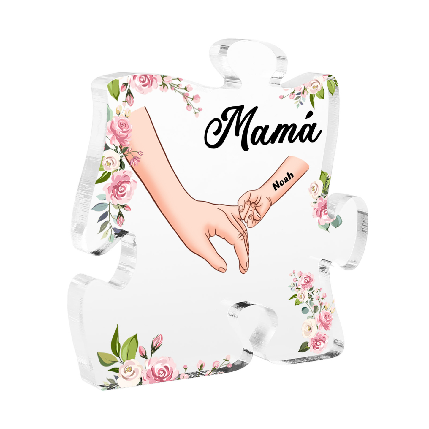 A mi mamá/abuela-Placa de acrílico en forma de corazón mano a mano con 1 texto y 1 nombre personalizado | Jessemade