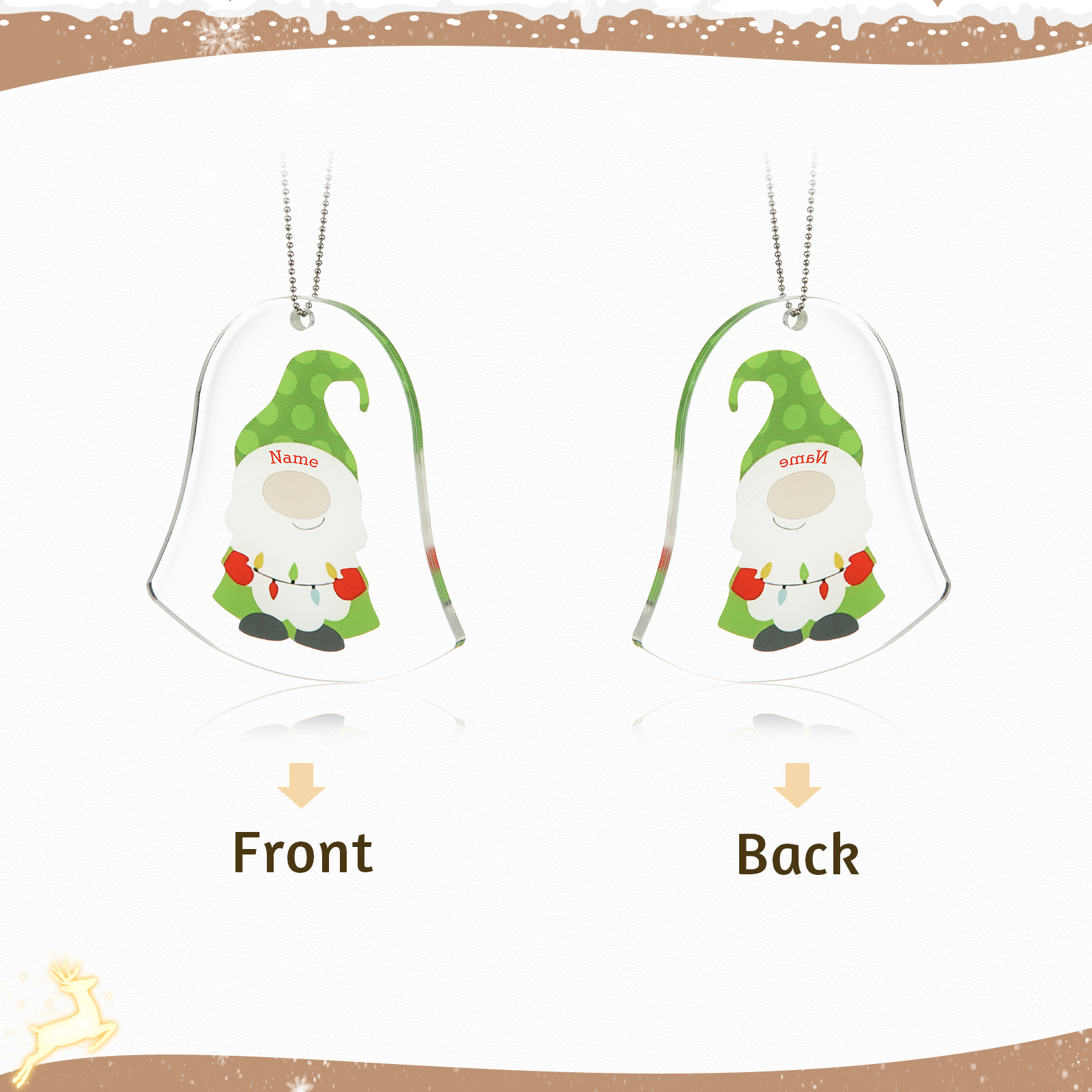 Navidad-Ornamento navideño de acrílico genios en forma de campanilla con 1 nombre personalizado