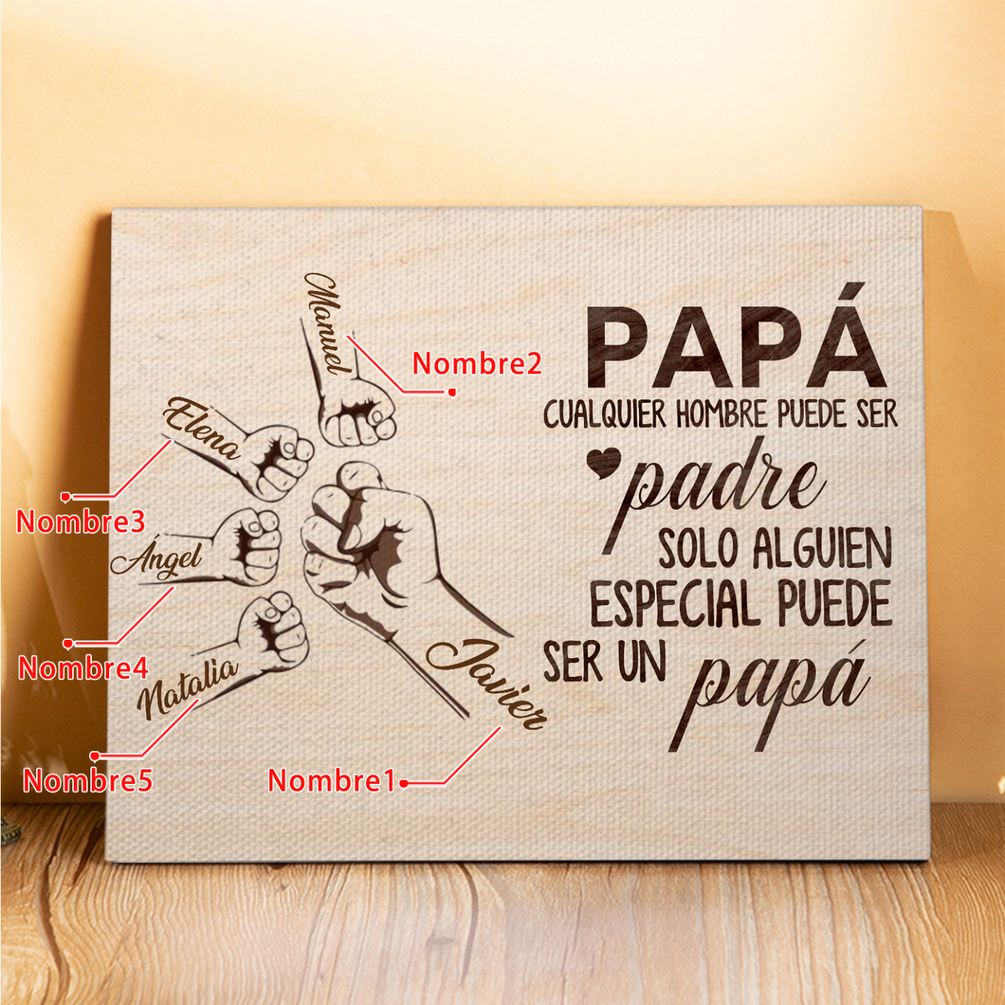 A mi papá - Lámina 2-6 nombres personalizados marco de madera puño con puño-Jessemade ES