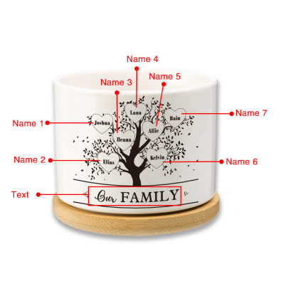 Florero con base de cerámica árbol de corazones 2-8 nombres personalizados con texto decoración del hogar-Jessemade ES