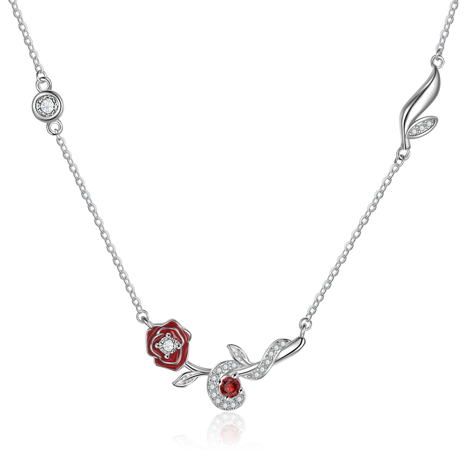 Collar de flor de junio rosa con nombre personalizado y piedra de nacimiento-Jessemade ES