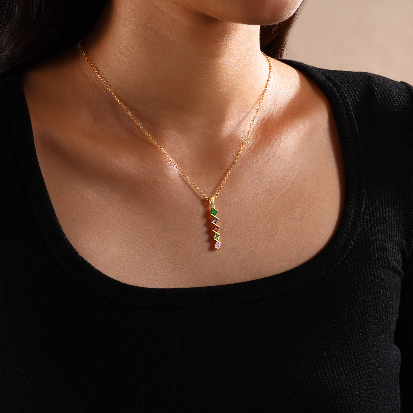 Collar para mujer con 5 piedras de nacimiento personalizadas-Jessemade ES