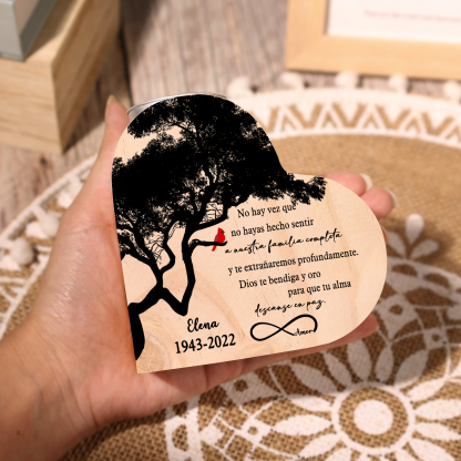 Navidad en el paraíso-Candelero de corazón en memoria de ser querido personalizado con nombre y años de madera sin vela-Jessemade ES
