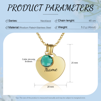 Collar de corazón con 1-3 colgantes de piedras de nacimiento con 1 nombre-Jessemade ES