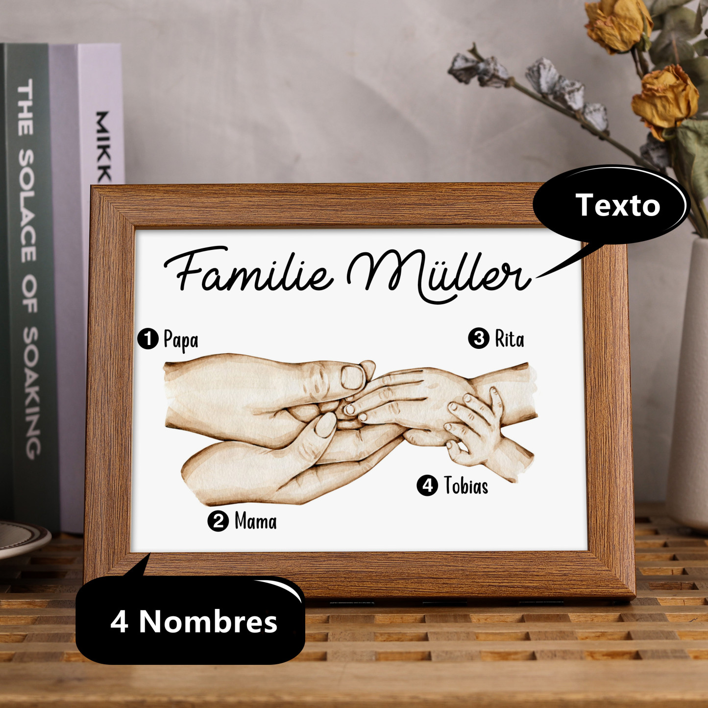 A mi papá-Marco de madera mano a mano 4 nombres personalizados con texto-Jessemade ES