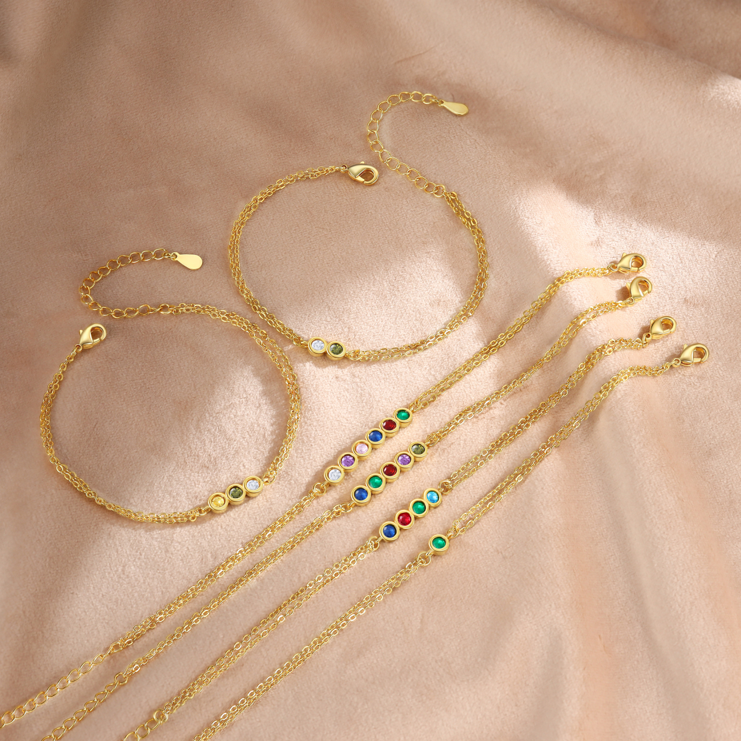 Pulsera 1-6 piedras de nacimiento personalizadas doble cadena-Jessemade ES