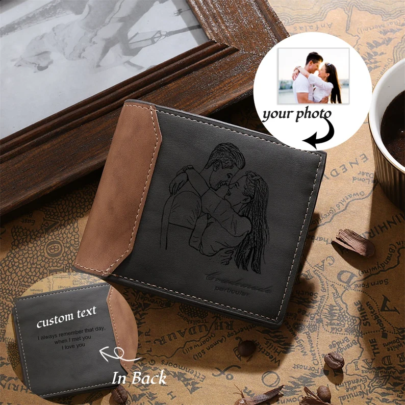 Cartera, billetera personalizada con 1 foto, 1 nombre y 1 letra monedero para hombre
