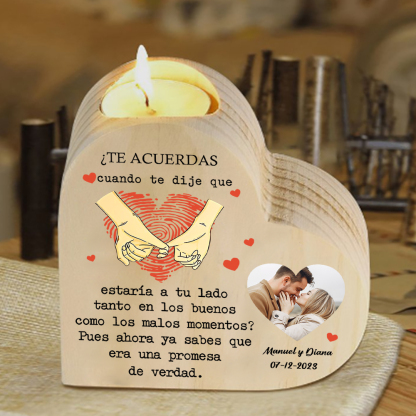 Candelero de madera dedos cogidos para pareja sin vela personalizado con texto, fecha y foto-Jessemade ES