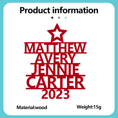 Navidad-Ornamento navideño de madera árbol de nombres con 4 nombres y año personalizados