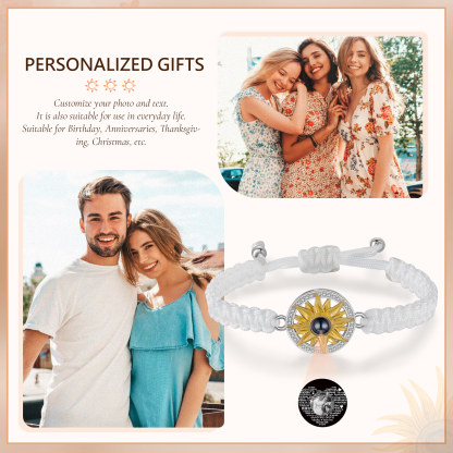 Pulsera con proyección de foto con dije de girasol cuerda blanca-Jessemade ES