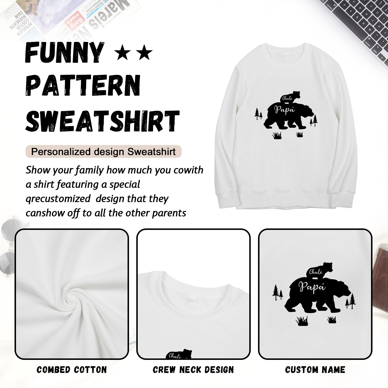 Familia-Sudadera "Oso y sus bebés" 2 nombres personalizados-Jessemade ES