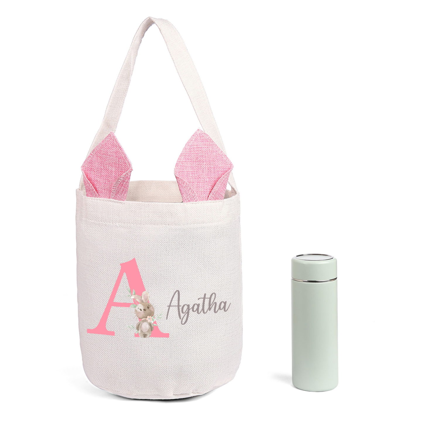 Pascua-Bolsa de conejo con 1 nombre y 1 letra personalizados-Jessemade ES