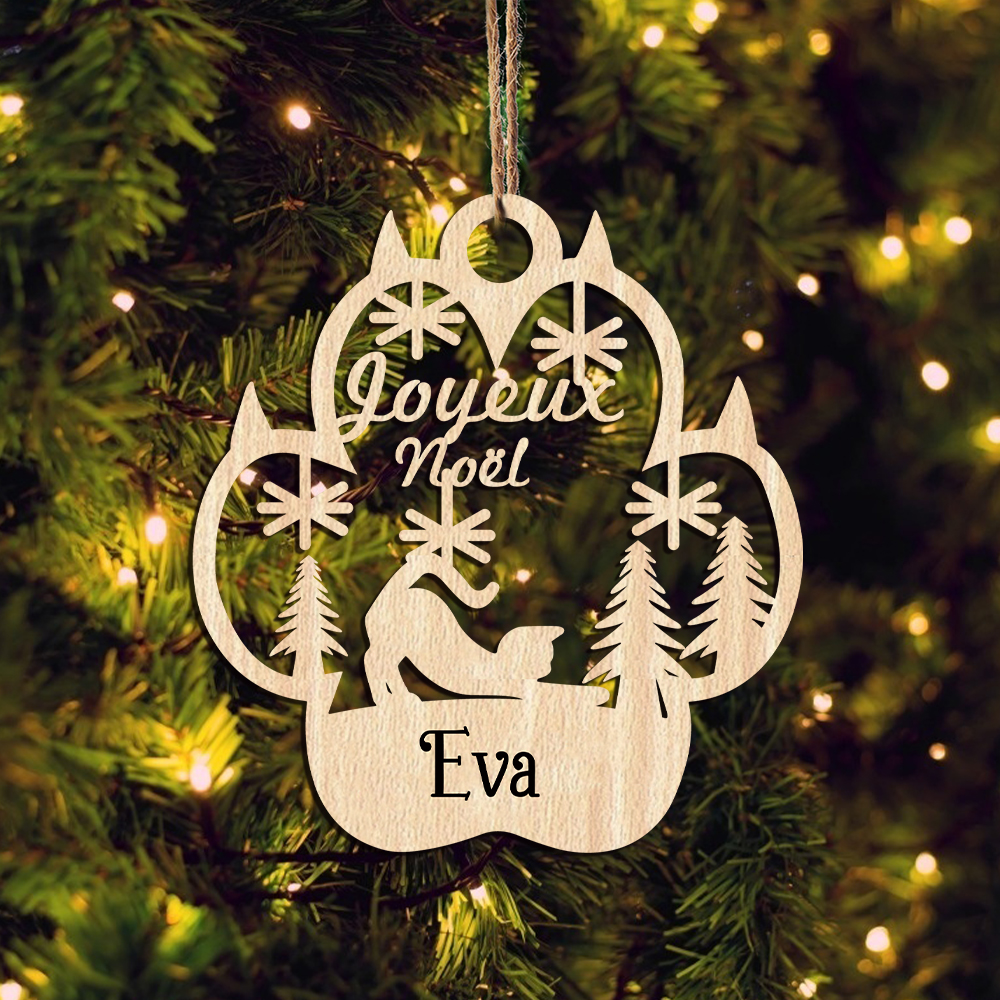 Navidad-Ornamento navideño de pata de gato con 1 nombre personalizado