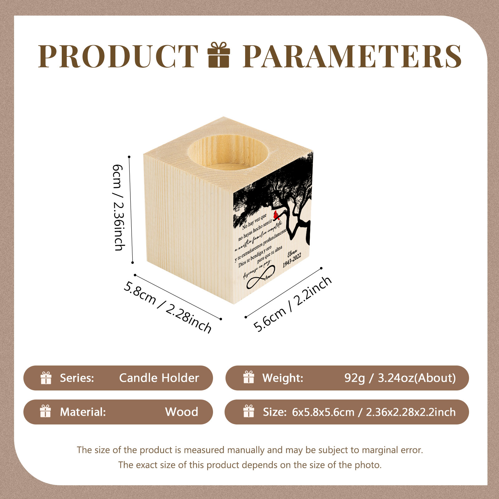 Navidad en el paraíso-Candelero en memoria de ser querido personalizado con nombre y años de madera sin vela-Jessemade ES