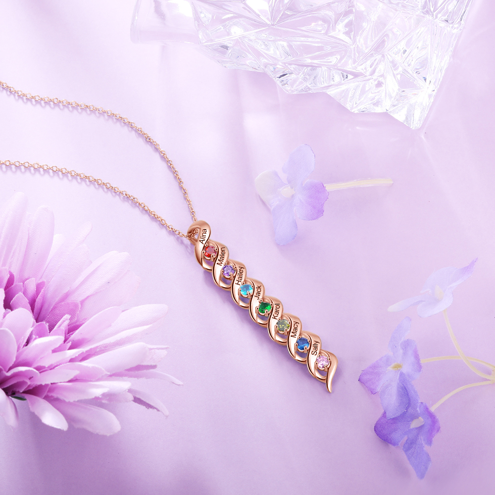 Collar de DNA 2-7 nombres y piedras personalizados-Jessemade ES